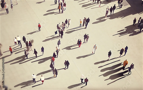 Aerial view of a crowd in the middle of the street, perfect for backgrounds, generative AI photo