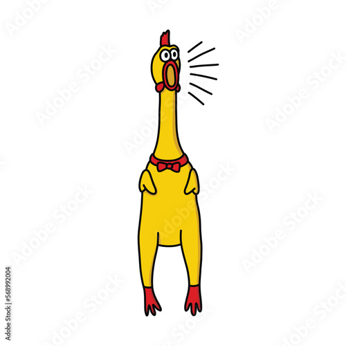 rubber chicken toy doodle icon, vector color line illustration