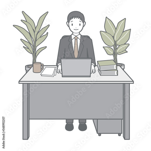 男性のデスクワークのベクターイラスト