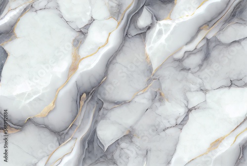White marble with gold and grey veins surface abstract background. Decorative acrylic paint pouring rock marble texture. Horizontal natural grey and gold abstract pattern.