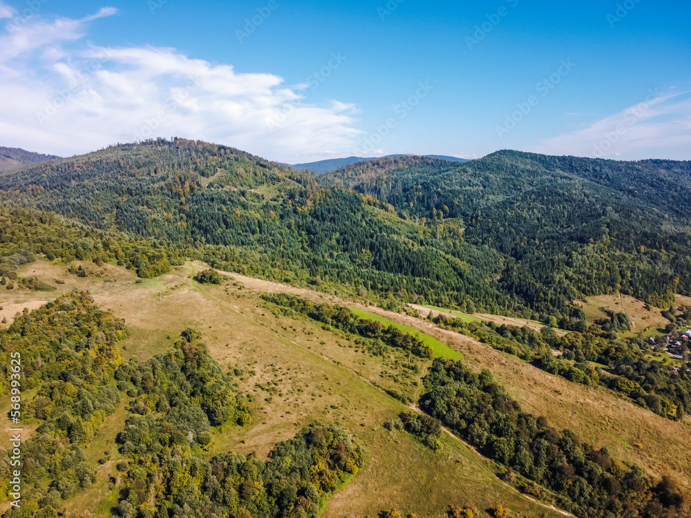 Naklejka premium Aerial vIew by drone. Summer. Ukraine Carpatian mountains. 