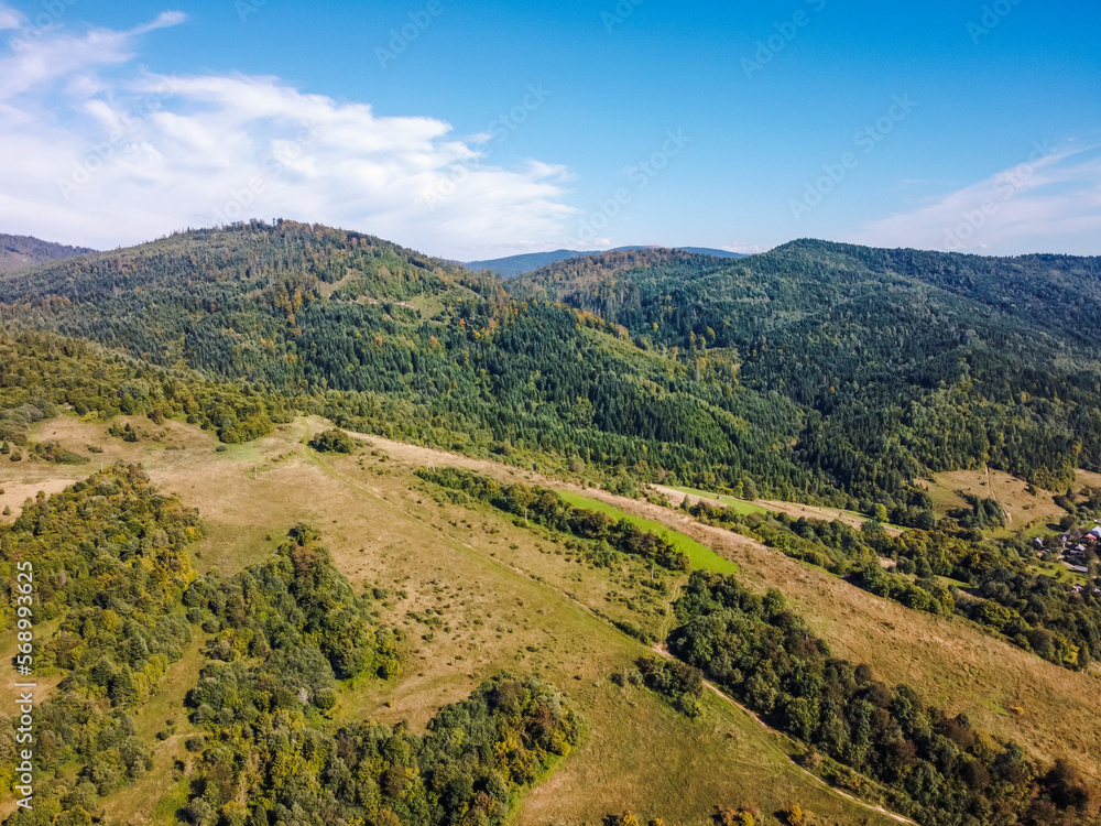Aerial vIew by drone. Summer. Ukraine Carpatian mountains. 