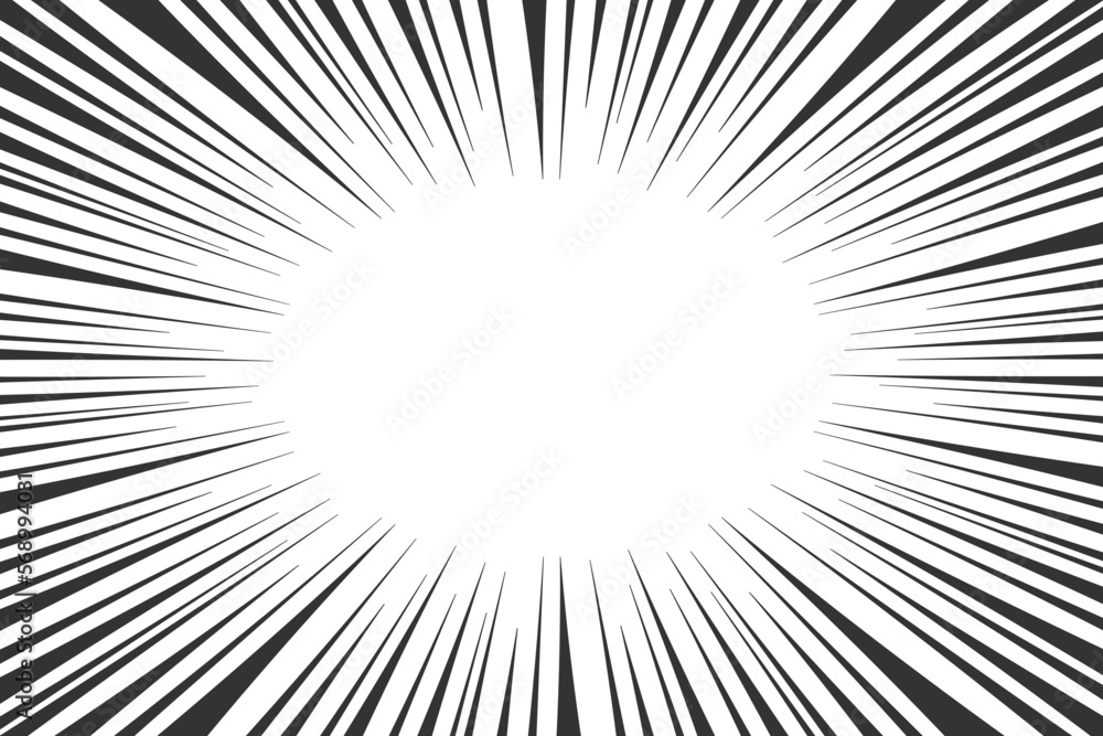 Radial speed black lines on white background. Manga book page design. Comic emphasis template. Attention, surprise, boom, explosion, power, scream, motion, burst effect Radial speed black lines on white background. Manga book page design. Comic emphasis template. Attention, surprise, boom, explosion, power, scream, motion, burst effect