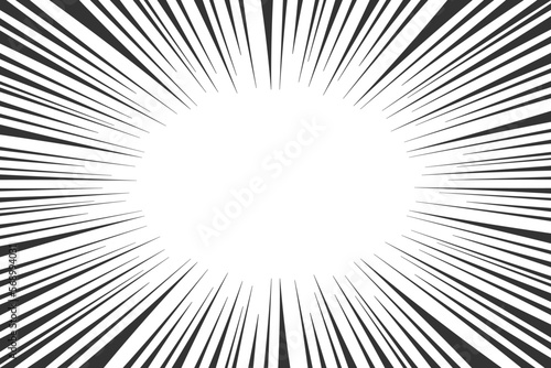 Radial speed black lines on white background. Manga book page design. Comic emphasis template. Attention, surprise, boom, explosion, power, scream, motion, burst effect