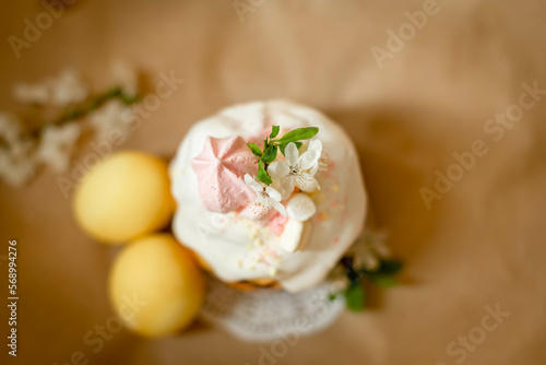 Easter cake, cake with floral decor. view from above