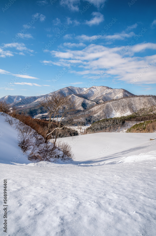 福島県下郷町　大内ダムの雪景色