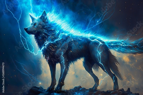 The Thundering Wolf: Unleashing Nature's Electric Power made with AI technology © Jixster