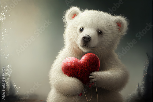 FONDO DEL DIA DE SAN VALENTIN. OSO CON  UN CORAZON. IA GENERATIVA. COLOR. HORIZONTAL