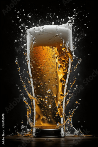 Fototapet Pint of beer in a glass. AI generated illustration.