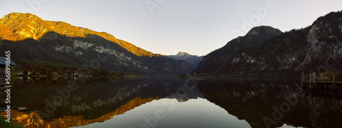 Hallstatt lake at sunny day. Autumn time, Salzkammergut region, Austria.