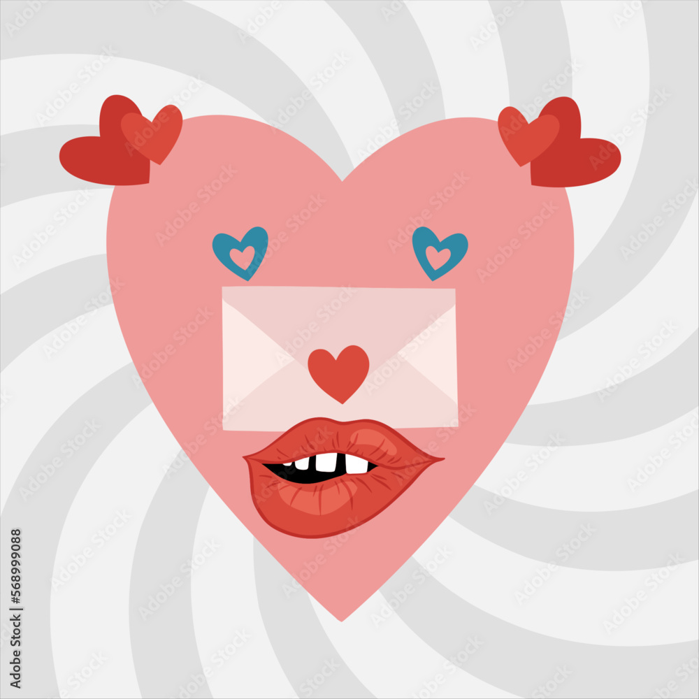 Cute Valentines Day greeting card. Valentine card. Concept of love. Letter with Love. Tempting lips. Trends retro cartoon style. Cute Valentines Day greeting card. Valentine card. Concept of love. Letter with Love. Tempting lips. Trends retro cartoon style.