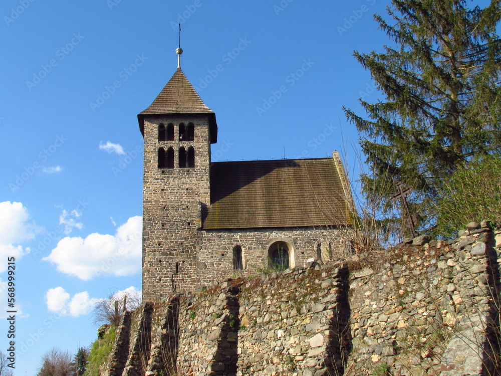 Fototapeta premium Czech Republic, Romanesque-style church in Porici nad Sazavou, Central Bohemian Region, Benesov District