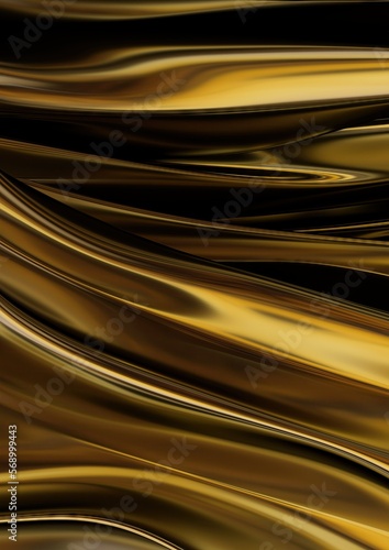 Golden curtain-like organic and fluid metal plate Abstract, dramatic, modern, luxurious and exclusive 3D rendering graphic design element background material