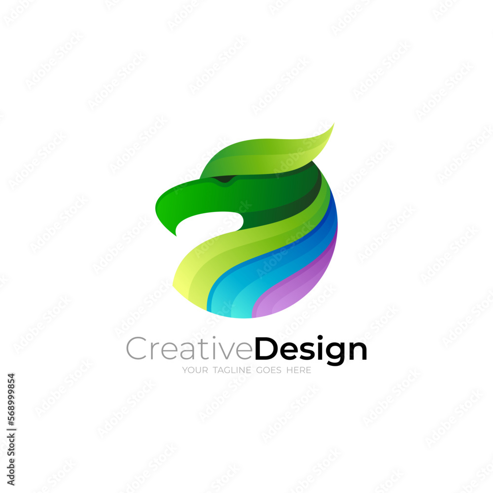 Fototapeta premium Abstract Eagle logo, Animal icon colorful, 3d style