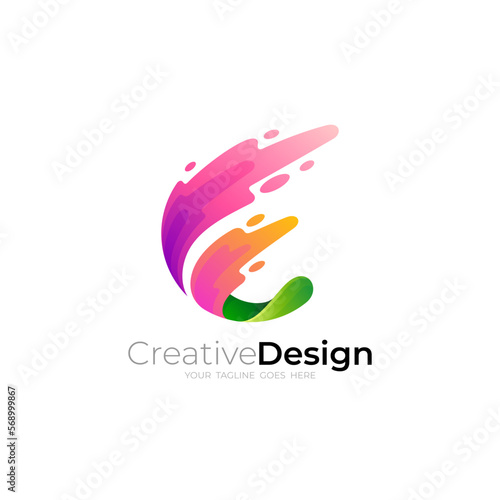F logo swoosh, letter F logo design colorful, water swoosh