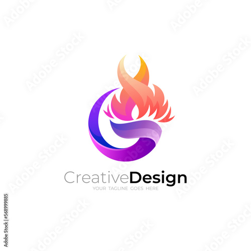 Torch logo and letter G design combination, abstract design