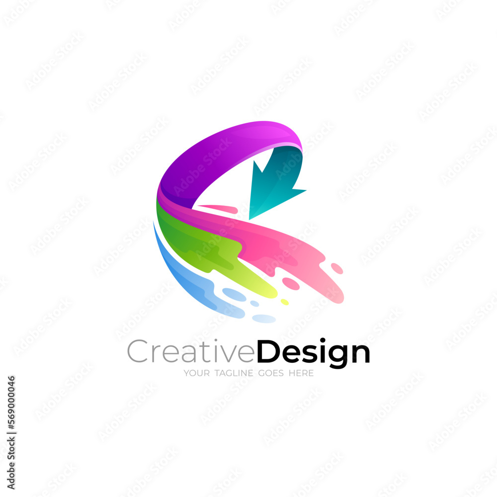 Simple arrow logo with colorful design, water swoosh colorful Simple arrow logo with colorful design, water swoosh colorful