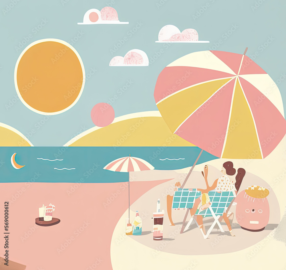 Holidays at the beach soft pastel generative ai illustration