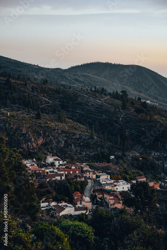  Buildings in the city on the mountains. Roads and palm trees, incredible views of the city, a village in the forest, peace and quiet. © MoreThanProd