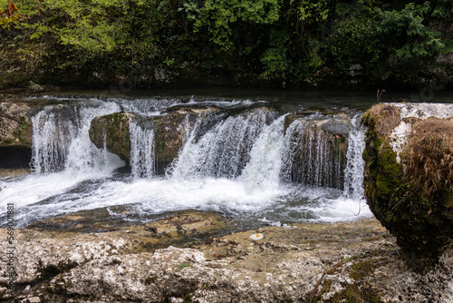 Martvili canyon in Georgia country, waterfalls in autumn