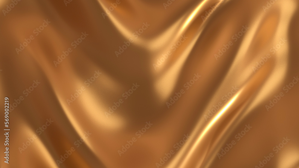 Fototapeta premium Metallic copper gold liquid luxury organic metal golden colors plastic 3d render abstract wavy background, pattern, elegant textile, macro carpet soft texture available in motion 4k