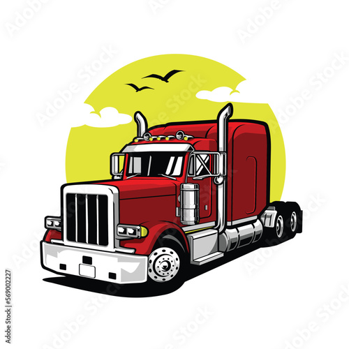 Semi truck big rig 18 wheeler vector art illustration isolated in white background