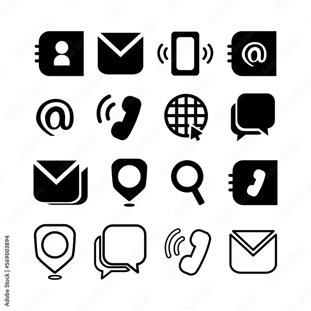black and cute contact icon set , printable and use on the web