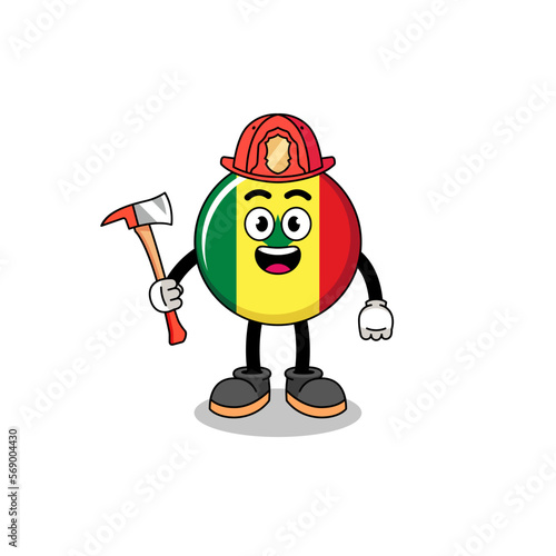 Cartoon mascot of senegal flag firefighter