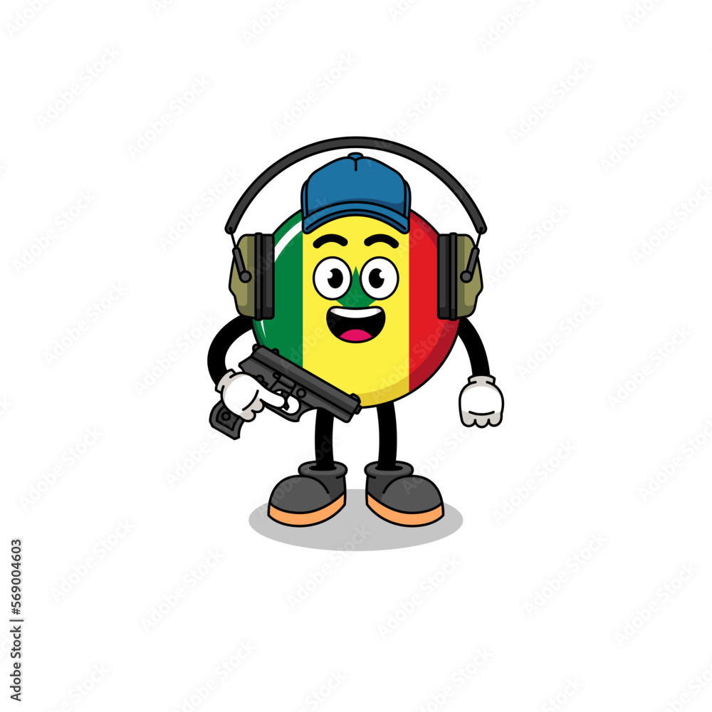 Character mascot of senegal flag doing shooting range Character mascot of senegal flag doing shooting range