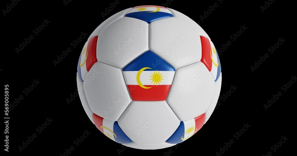 Soccer ball with flag of Labuan , black background loop alpha Trasparent 3D