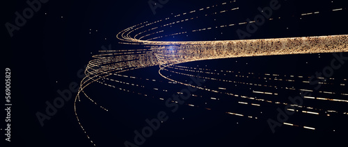 Fototapeta Naklejka Na Ścianę i Meble -  3d illustration Glowing fiber optic cable. Information and data flows by wire. The concept of technology and information transfer
