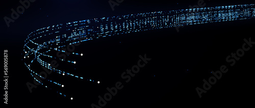 Fototapeta Naklejka Na Ścianę i Meble -  3d illustration Glowing fiber optic cable. Information and data flows by wire. The concept of technology and information transfer