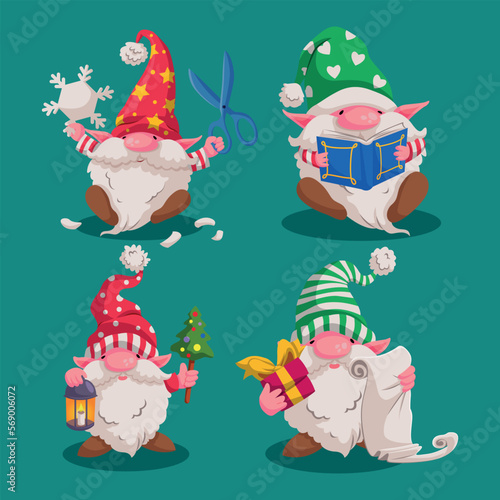 Cute Little Christmas Gnome Cartoon Collection Set