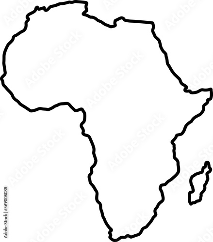 Map Icon of the Continent of Africa with a Borderline or Outline Contour. Vector Image.
