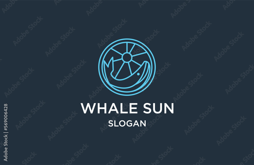 circle whale sun logo vector illustration design, whale fish line art logo design circle whale sun logo vector illustration design, whale fish line art logo design