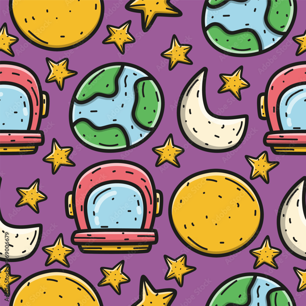 Planet doodle cartoon illustration pattern design Planet doodle cartoon illustration pattern design