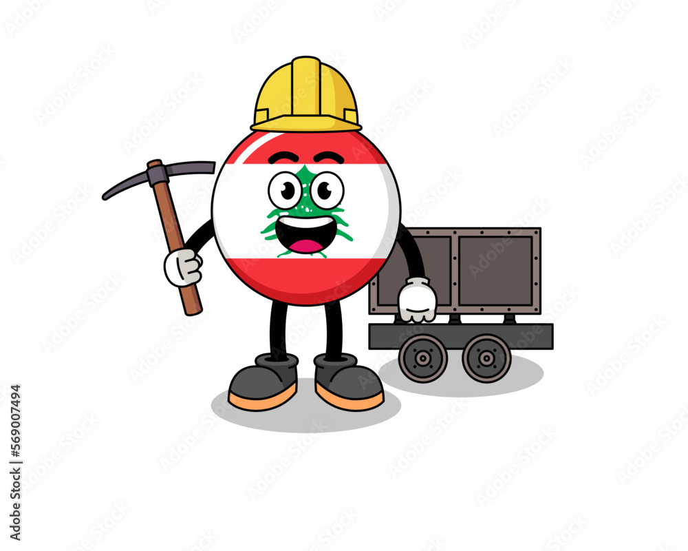 Fototapeta premium Mascot Illustration of lebanon flag miner
