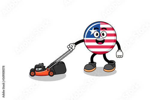liberia flag illustration cartoon holding lawn mower