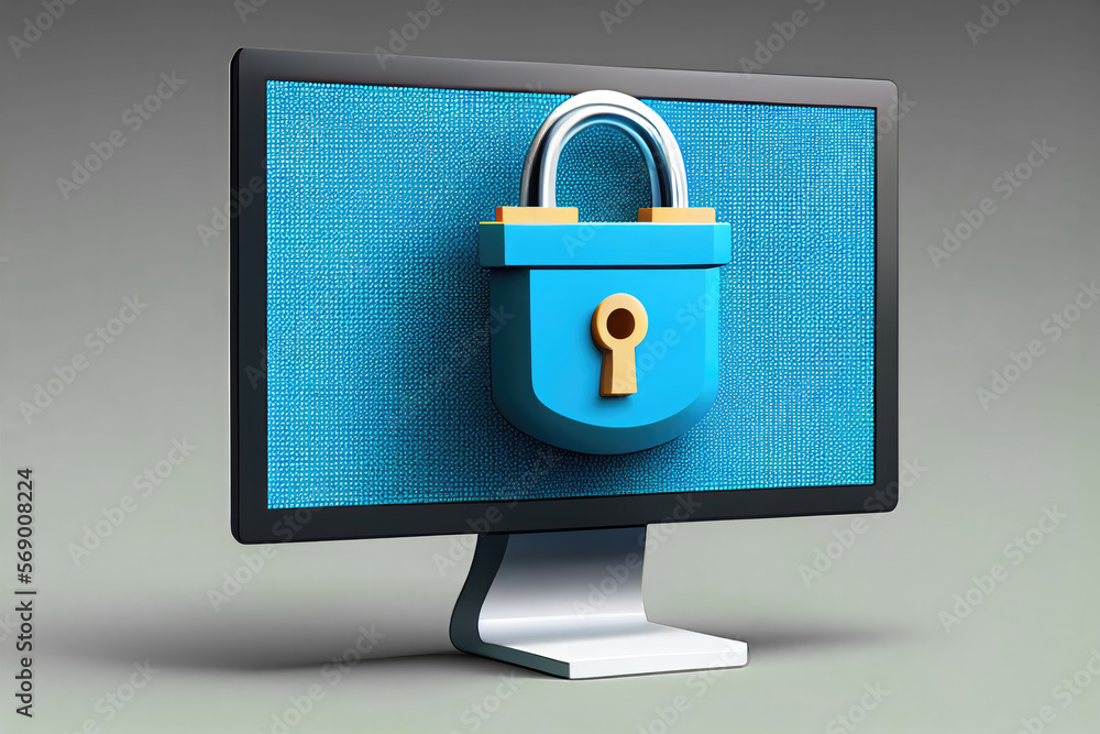 Computer screen showing a padlock icon. Password locked computer. Generative AI Computer screen showing a padlock icon. Password locked computer. Generative AI