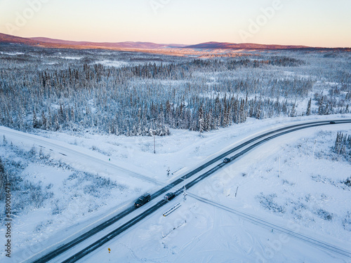 The Areal view of Fairbanks Alaska with railroad
