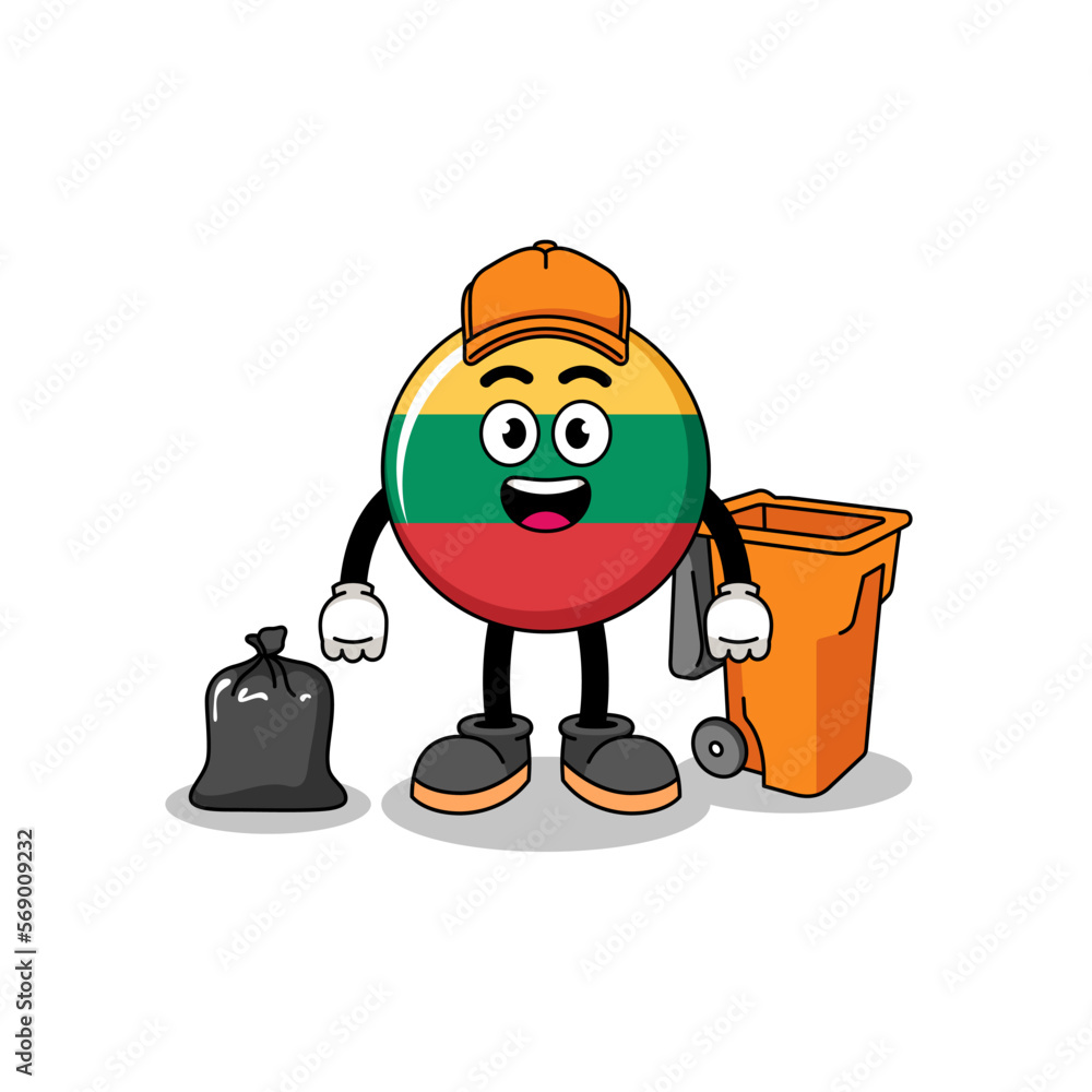 Illustration of lithuania flag cartoon as a garbage collector Illustration of lithuania flag cartoon as a garbage collector