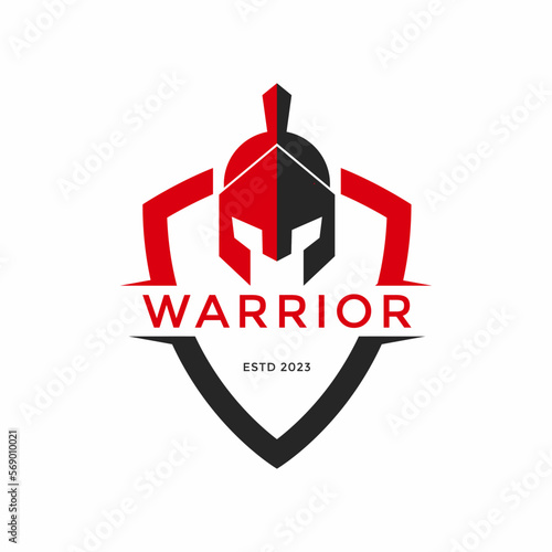 shield and helmet of the Spartan warrior symbol, emblem. Spartan helmet logo, vector illustration of spartan shield and helm, Spartan Greek gladiator helmet armor flat vector icon