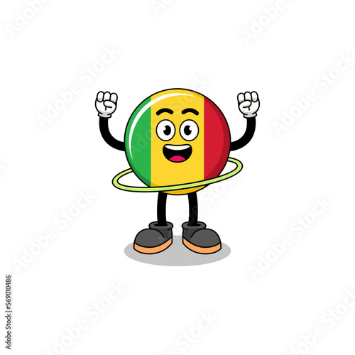 Character Illustration of mali flag playing hula hoop