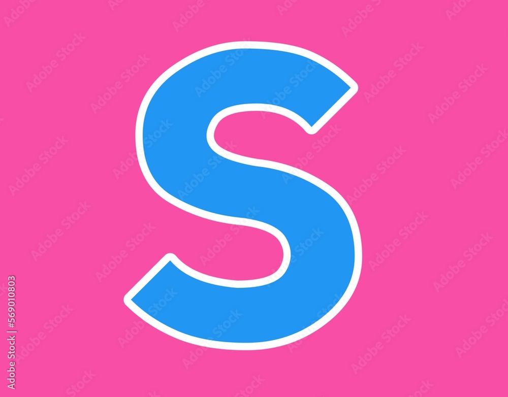 Letter S alphabet uppercase sign design template element. Blue icon at magenta background. Letter S alphabet uppercase sign design template element. Blue icon at magenta background.