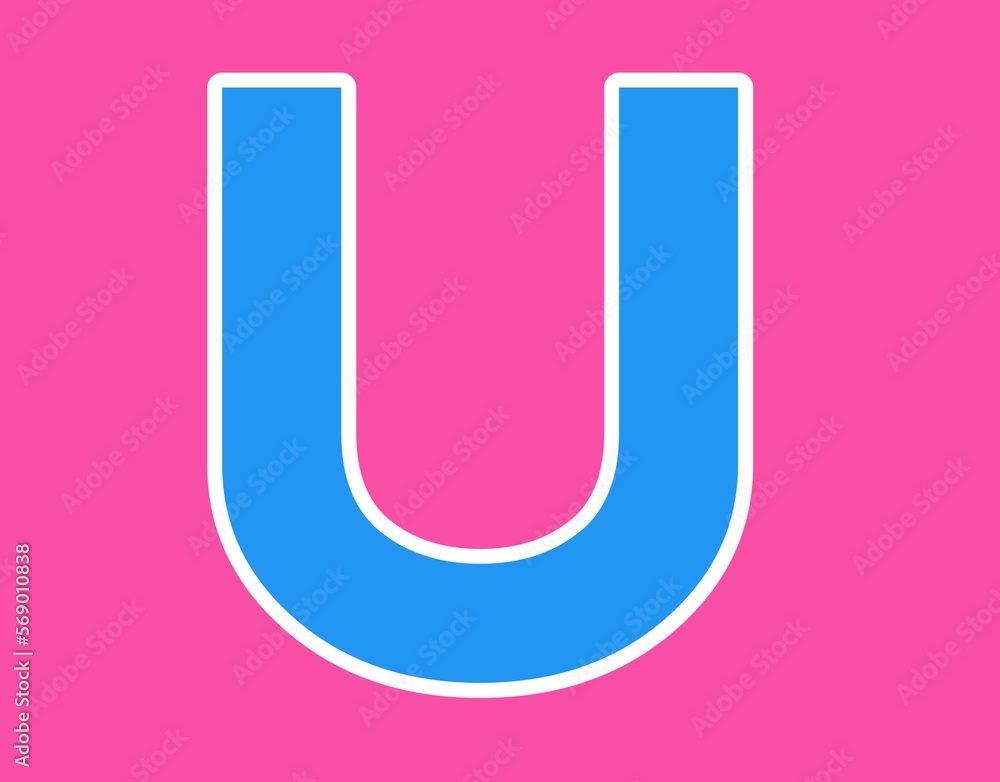 Letter U alphabet uppercase sign design template element. Blue icon at magenta background. Letter U alphabet uppercase sign design template element. Blue icon at magenta background.