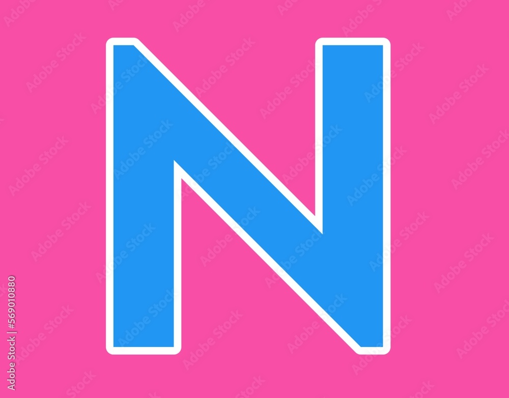 Letter N alphabet uppercase sign design template element. Blue icon at magenta background. Letter N alphabet uppercase sign design template element. Blue icon at magenta background.