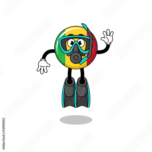 Character cartoon of mali flag as a diver