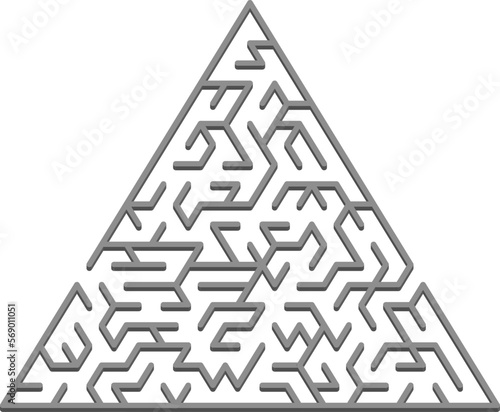 Vector layout with a gray triangular 3D maze, riddle.