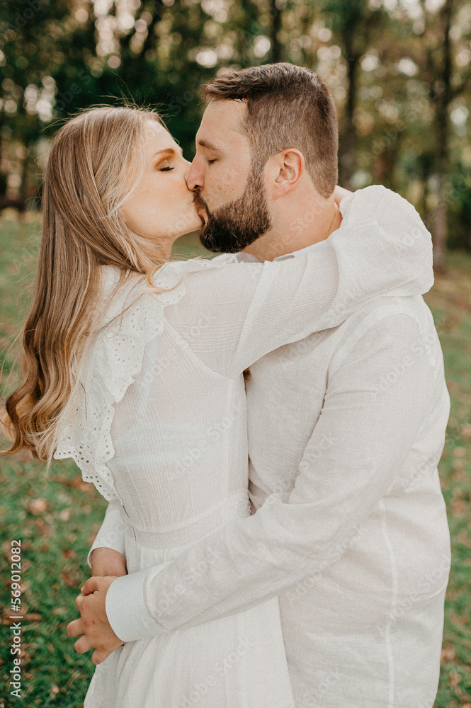 Couple love in the field romantic