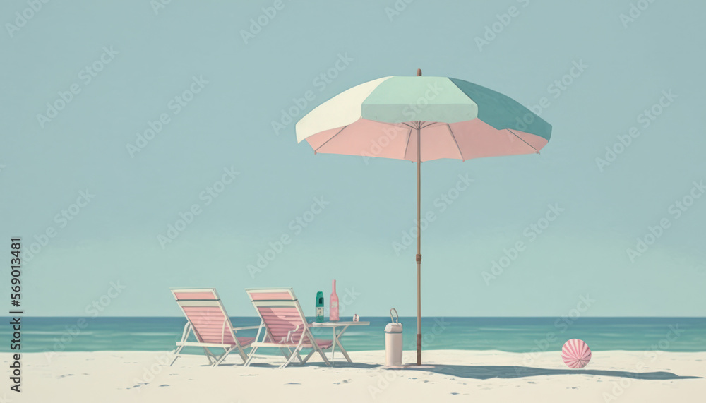 Pastel colors of tropical beach drawing background. Summer holiday and travel vacation concept. Generative AI